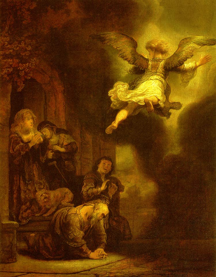Photo:  Rembrandt van Rijn,The Archangel Leaving the Family of Tobias. 1637